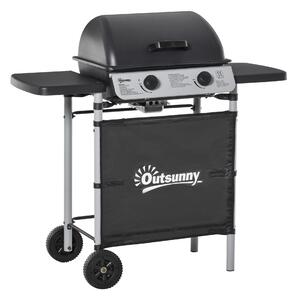 Barbecue a Gas 2 Fuochi 104x49x99 cm in Acciaio e Plastica PP Nero