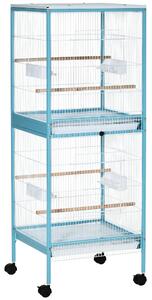 Voliera Gabbia per Uccelli 51,5x50x140 cm in Acciaio Azzurro