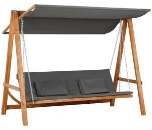 Dondolo Letto 3 Posti da Giardino 225,5x113x180 cm in Legno e Poliestere Grigio