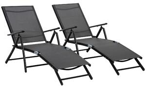 Set 2 Lettini Prendisole Pieghevoli 64x134x95 cm in Alluminio e Rete Nero