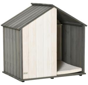 Cuccia per Cani a Casetta 83,5x54x82,5 cm in in Legno di Pino Grigio e Bianco