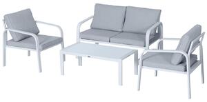 Set da Giardino Divano 2 Poltrone e Tavolino in Alluminio Bianco e Grigio
