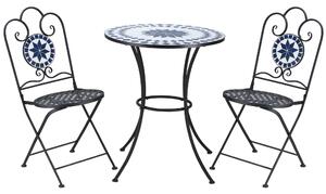 Set Tavolo e 2 Sedie Pieghevoli da Giardino con Mosaico in Metallo