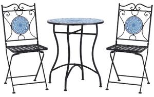 Set Tavolo e 2 Sedie Pieghevoli da Giardino con Mosaico in Metallo