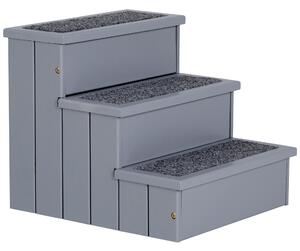 Scaletta per Cani 3 Gradini 40,5x44,5x38 cm in in Legno di Pino Grigio