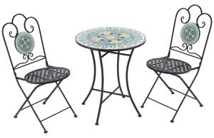 Set Tavolo e 2 Sedie Pieghevoli da Giardino con Mosaico in Metallo