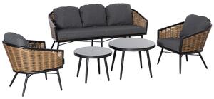 Set da Giardino Divano 2 Poltrone e 2 Tavolini Nero e Rattan
