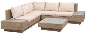 Set da Giardino Divano Angolare e Tavolino in Rattan Marrone chiaro