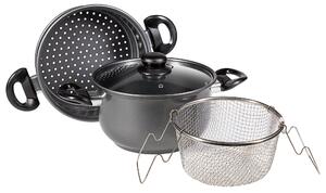 Batteria di Pentole 4 Pezzi in Alluminio Pressofuso Antiaderente Collection Set Friggi Vapo Grigio