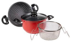 Batteria di Pentole 4 Pezzi in Alluminio Pressofuso Antiaderente Collection Set Friggi Vapo Grigio e Rosso