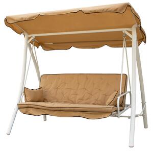 Dondolo Letto 3 Posti da Giardino 199x90x176 cm in Acciaio e Poliestere Beige