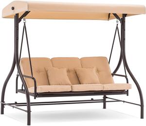 Dondolo Letto 3 Posti da Giardino 192x120x170 cm in Acciaio e Poliestere Beige