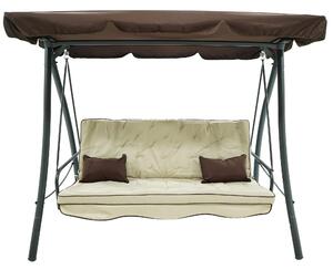 Dondolo Letto 3 Posti 202x115x170 cm in Acciaio e Poliestere Andromeda Marrone e Ecrù