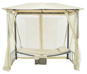 Dondolo Letto 3 Posti 237x155x217 cm con Copertura a Gazebo e Zanzariera Beige