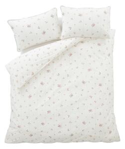 Set copripiumino e federa color crema in percalle di cotone per letto matrimoniale 3 pezzi 200x200 cm Vintage Rosebud Lace – Bianca