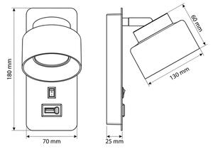 Brilagi - LED Applique con porta USB AURA LUX 1xGX53/30W/230V nero/oro