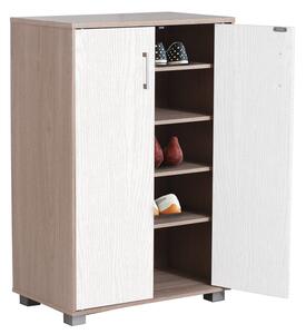 Mobile Scarpiera 2 Ante 5 Ripiani 60x36x89,7 cm in Legno Rovere e Bianco