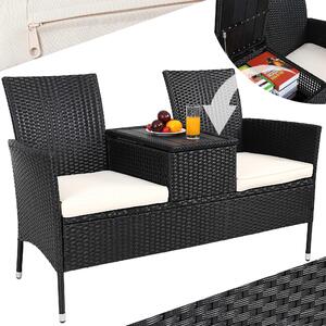 CASARIA® Panchina da Giardino Poly Rattan 143x64x88cm Tavolino Portaoggetti Salottino Outdoor Balcone Terrazza 2 posti
