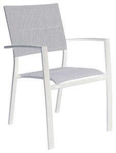 Sedia Impilabile da Giardino 59x56x88 cm in Alluminio e Textilene Imbottito Bianca e Grigio Chiaro