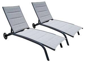 Set 2 Lettini Prendisole da Giardino 194x71x83 cm in Alluminio e Textilene Grigio