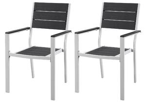Set 2 Sedie da Giardino 60x55,5x88,5 cm con Braccioli in Acciaio e Plastica Stampata Bianco e Grigio Scuro
