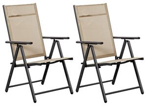 Set 2 Sedie Pieghevoli da Giardino 57x67x107 cm in Metallo e Textilene Beige