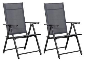 Set 2 Sedie Pieghevoli da Giardino 57x67x107 cm in Metallo e Textilene Grigio