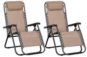 Set 2 Sedie Sdraio Zero Gravity Reclinabile Pieghevole 90x66x108 cm in Metallo e Textilene Tortora