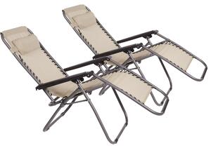 Set 2 Sedie Sdraio Zero Gravity Reclinabile Pieghevole 90x66x108 cm in Metallo e Textilene Beige
