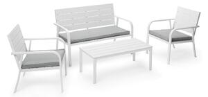 Set Salotto da Giardino Divano 2 Poltrone e Tavolino in Acciaio Bianco