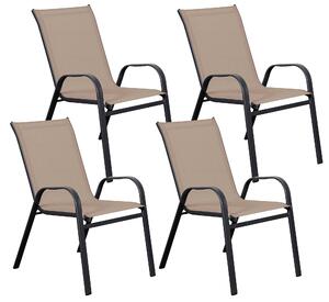 Set 4 Sedie da Giardino 67x57x107 cm in Metallo e Textilene Tortora