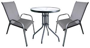 Set Tavolino e 2 Sedie da Giardino in Acciaio e Textilene Grigio Scuro
