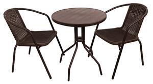 Set Tavolino e 2 Sedie da Giardino in Metallo e Plastica Marrone Scuro