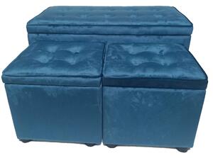 Set Baule e 2 Pouf in Tessuto Vellutato Motti Dalia Kai Tortora