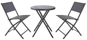Set Tavolino e 2 Sedie Pieghevoli da Giardino in Acciaio e Textilene Grigio Scuro