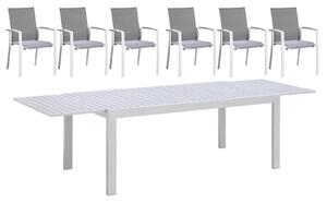 Set Tavolo Allungabile e 6 Sedie da Giardino in Alluminio e Textilene Bianco