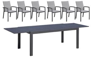 Set Tavolo Allungabile e 6 Sedie da Giardino in Alluminio e Textilene Antracite