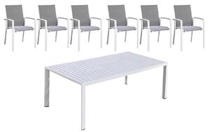 Set Tavolo e 6 Sedie da Giardino in Alluminio e Textilene Bianco