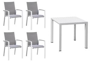 Set Tavolo e 4 Sedie da Giardino in Alluminio e Textilene Bianco