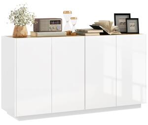 HOMCOM Credenza Moderna con Armadietti a 2 Ante, Chiusura Ammortizzata e Ripiani Regolabili, 140x40x75cm, Bianco Lucido