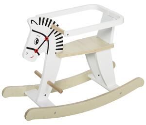 HOMCOM Cavallo a Dondolo Classico in Legno per Bambini 1-3 Anni con Bordo, Maniglie e Poggiapiedi, 68x26.5x48cm, Bianco|Aosom