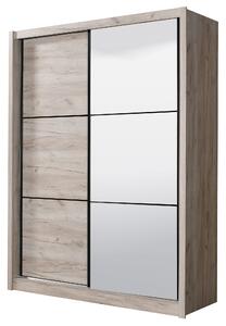 Armadio 2 Ante Scorrevoli con Specchio 166x60x215 cm in Legno Laminato Effetto Quercia