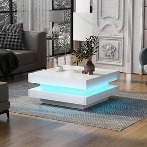 Tavolino da Salotto Moderno con Illuminazione LED a 16 Colori, 70x70x36 cm, Portata Massima 30 kg, Bianco