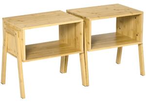 Set 2 Comodini Impilabili 43x32,5x42 cm in Bambù Naturale
