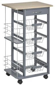 Carrello da Cucina 47x37x83 cm 1 Cassetto 4 Cestelli Ripiani Portaspezie Grigio