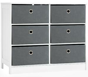 Cassettiera 72x35x62 cm 6 Cassetti in Tessuto Non Tessuto e MDF Bianco e Grigio