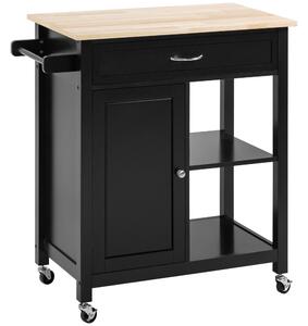 Carrello da Cucina 83x45x88 cm 1 Cassetto 1 Armadietto 2 Ripiani in MDF e Acciaio Nero