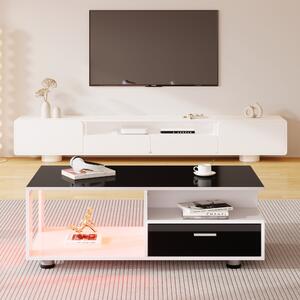 Tavolino da Salotto Moderno con Due Cassetti, Controllo App Mobile e Illuminazione LED Cambia Colore, 110x38,5x55 cm, Nero