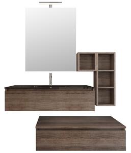 Mobile bagno sospeso rovere scuro con lavandino nero in vetro - Olimpo Docce