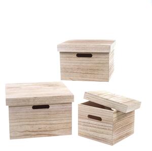 Set di 3 Scatole in legno con coperchio Larghezza 32 cm
